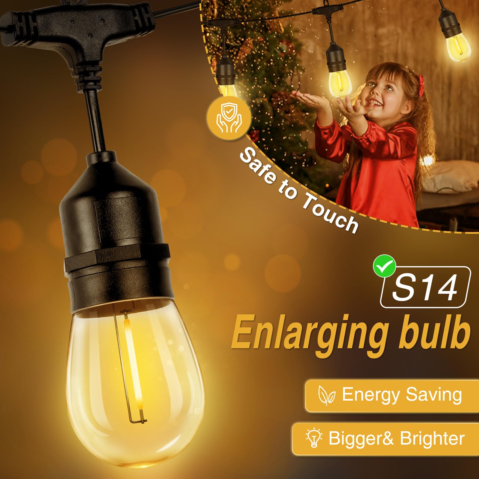 ZJOJO 100FT Solar Powered Outdoor String Lights with 30+2 Shatterproof LED Bulbs, IP65 Waterproof Solar Lights for Patio, Garden & Backyard Decor - USB Charging Port & Solar Panel for Party, Wedding & Holiday Lighting