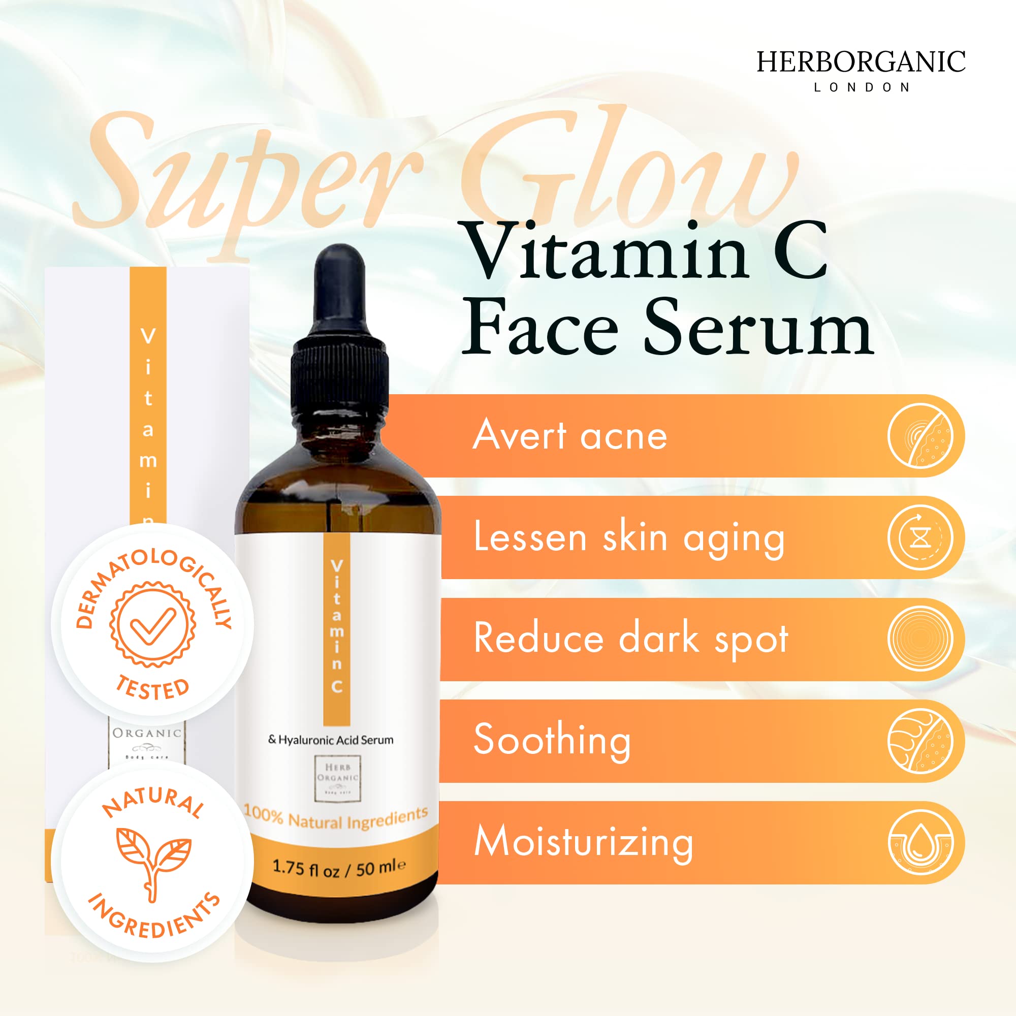 Organic Vitamin C Serum for Face - 50ml | Anti-Aging Facial Treatment with Hyaluronic Acid & Collagen | Brightens Dark Spots, Reduces Wrinkles | Perfect for Daily Skincare Routine & Nighttime Rejuvenation