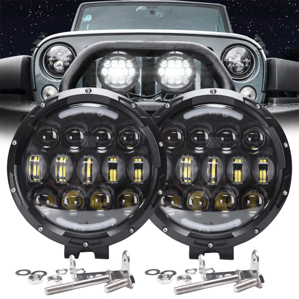 AUDEXEN 7 Inch Black LED Headlight & Round Work Lights for Trucks, ATVs, UTVs, Off-Road Vehicles - Waterproof, Durable, High Brightness for Night Driving, Camping, Hunting, and Outdoor Adventures
