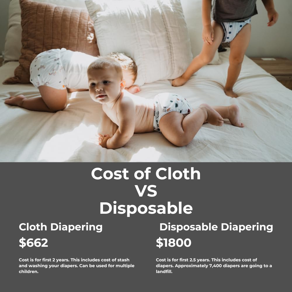 Nora's Nursery 7-Pack Cloth Diapers with Bamboo Inserts & Wet Bag - Reusable, Washable, Adjustable Pocket Diapers for Newborns to Toddlers - Waterproof, Eco-Friendly Baby Diapering Solution - Perfect for Daycare, Travel & Home Use