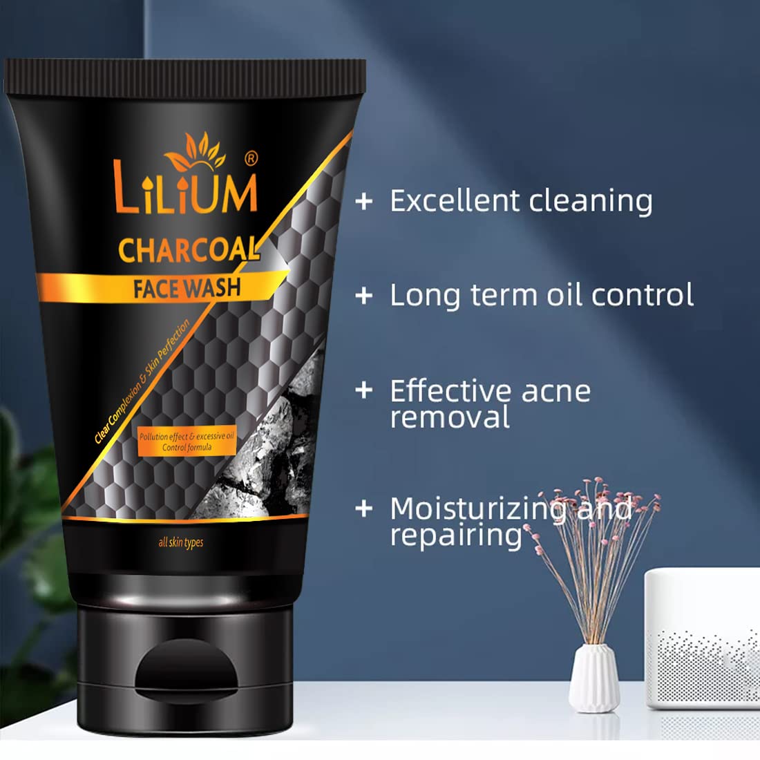 Lilium Charcoal Face Wash & Detox Massage Cream Set - 2 x 100ml Deep Cleansing Pore Minimizer for Oily & Acne-Prone Skin - Perfect for Daily Skincare Routine & Spa Night