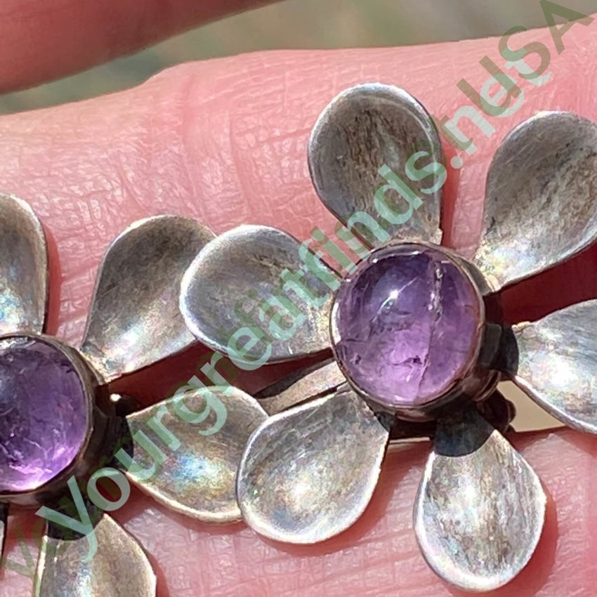 Vintage 1930s Mexican Floral Earrings with Genuine Amethyst Gemstones in 925 Sterling Silver - Perfect for Boho Chic, Retro Fashion & Special Occasions