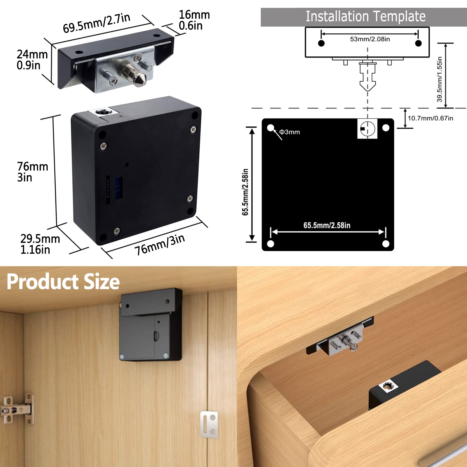 CODACE RFID Cabinet Lock - Smart NFC Electronic Lock for Wooden Cabinet, Cupboard, Pantry & Drawer (2 Pack) | Secure Storage Solution for Home & Office