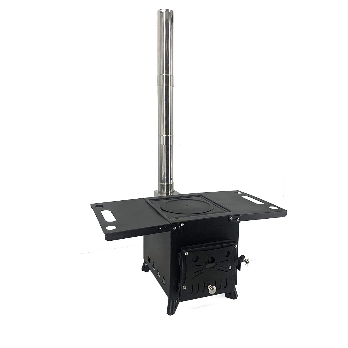 Portable Wood Burning Stove for Camping - Outdoor Tent Stove with Chimney Pipe, Side Racks & Viewing Window - Multi-Fuel Heater & Cooker for Tents, Cabins, Hunting Shelters (Perfect for Winter Camping & Emergency Heating)