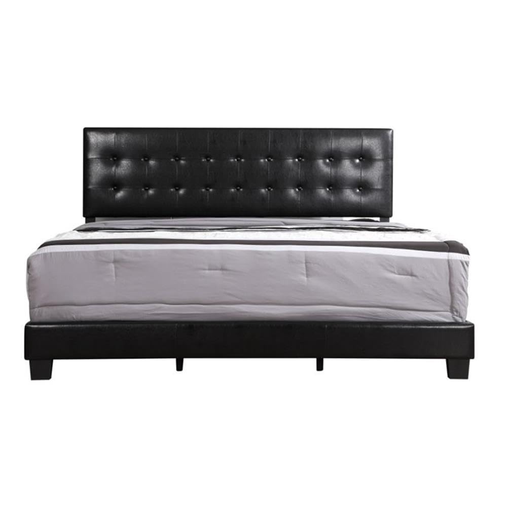 Glory Furniture Caldwell Faux Leather Panel Queen Bed Frame - Black Upholstered Headboard for Modern Bedroom Decor | Perfect for Master Bedrooms, Guest Rooms & Apartments