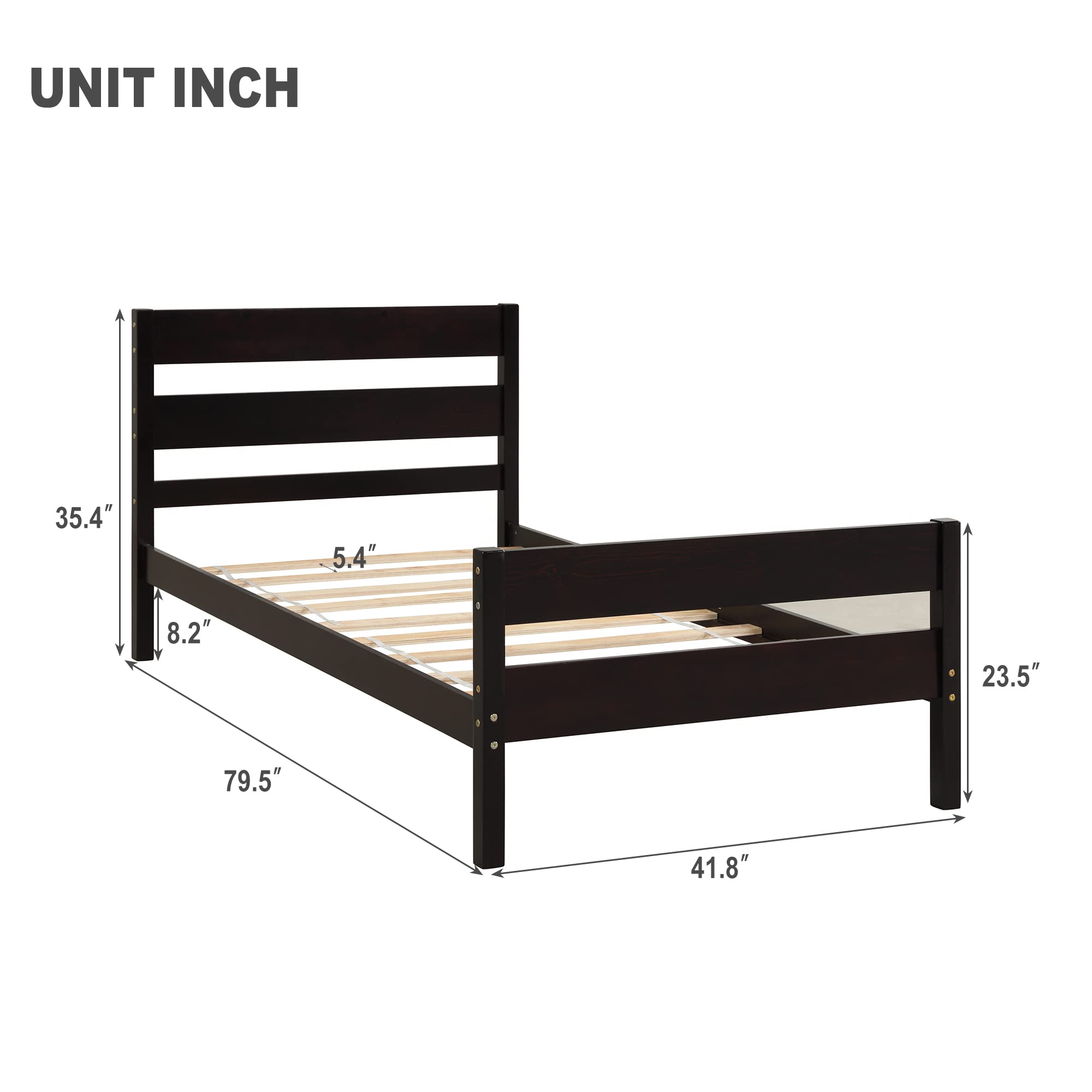 Twin Size Wood Platform Bed with Headboard and Footboard - Sturdy Wooden Slat Support - Easy Assembly Bedroom Furniture (Espresso) | Perfect for Small Spaces, Guest Rooms & Dormitories