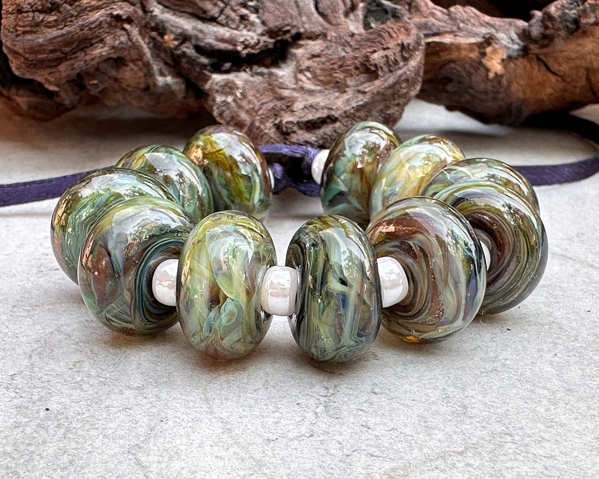 11pcs Ocean Mist Gold Lampwork Glass Beads Set for Jewelry Making, DIY Crafts, Bracelets & Necklaces - SRA Certified Handmade Beads