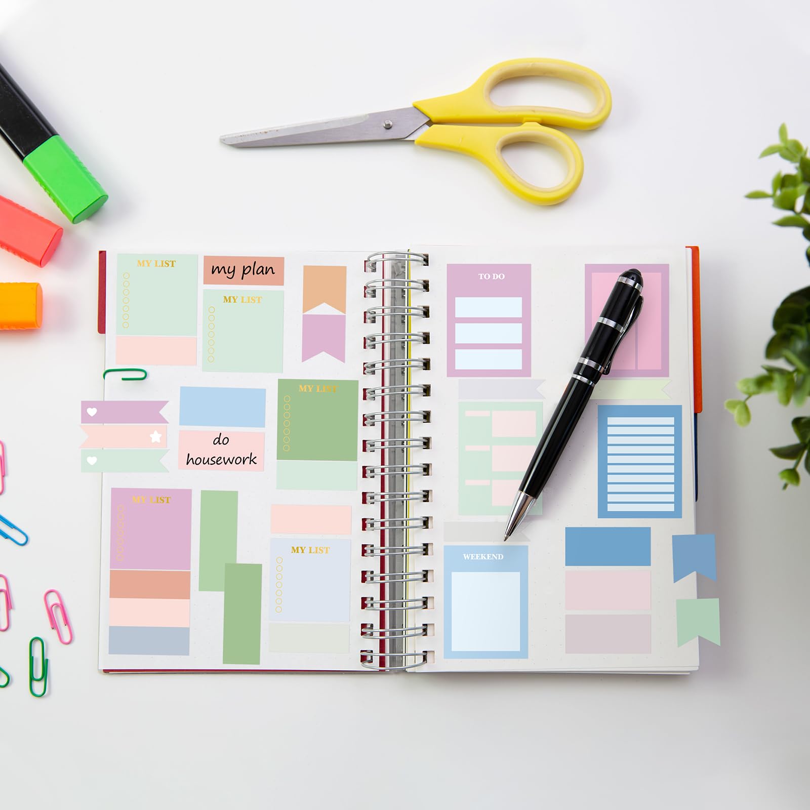 Pastel Planner Stickers Set - 24 Sheets Mixed Metallic Functional & Elegant Stickers with Free Tweezer for Bullet Journals, Scrapbooking & Budgeting (Cute Color Collection) - Perfect for DIY Planning, Gift Wrapping & Home Organization