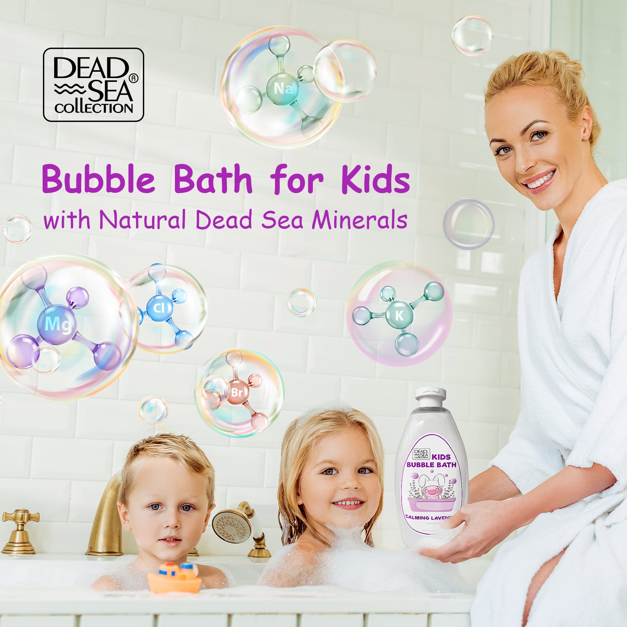 Dead Sea Collection Lavender Body Wash & Bubble Bath Gift Set - 2 x 67.6 fl oz Body Wash + 2 x 33.8 fl oz Kids Bubble Bath with Calming Lavender Scent - Moisturizing Bath Essentials for Relaxation & Sensitive Skin Care