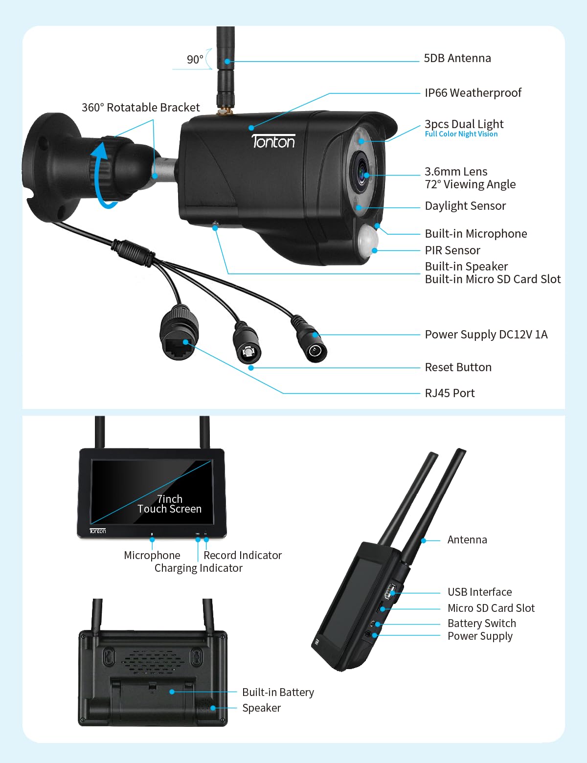 2-Way Audio Tonton 3MP Wireless Security Camera System with 7