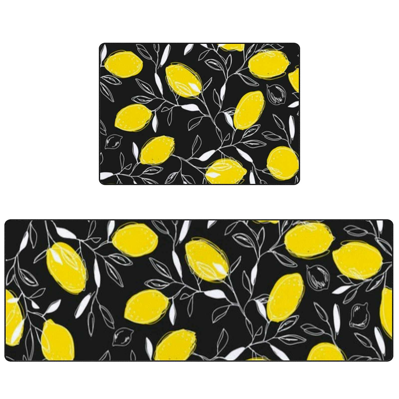Non-Slip Waterproof Kitchen Floor Mats Set of 2 - Black Cushioned Anti-Fatigue Runner Rugs for Home, Office, Laundry Room (17.7