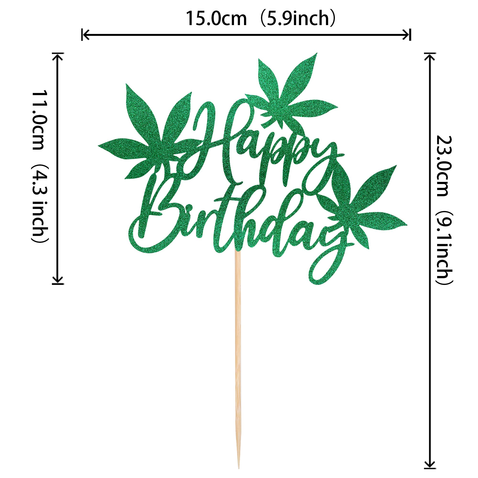 1 PCS Happy Birthday Cake Topper with Green Glitter Pot Leaf Design - 420 Themed Cake Decorations for Birthday & Anniversary Parties - Perfect for Stoner Celebrations, Cannabis-Themed Events & Festive Gatherings
