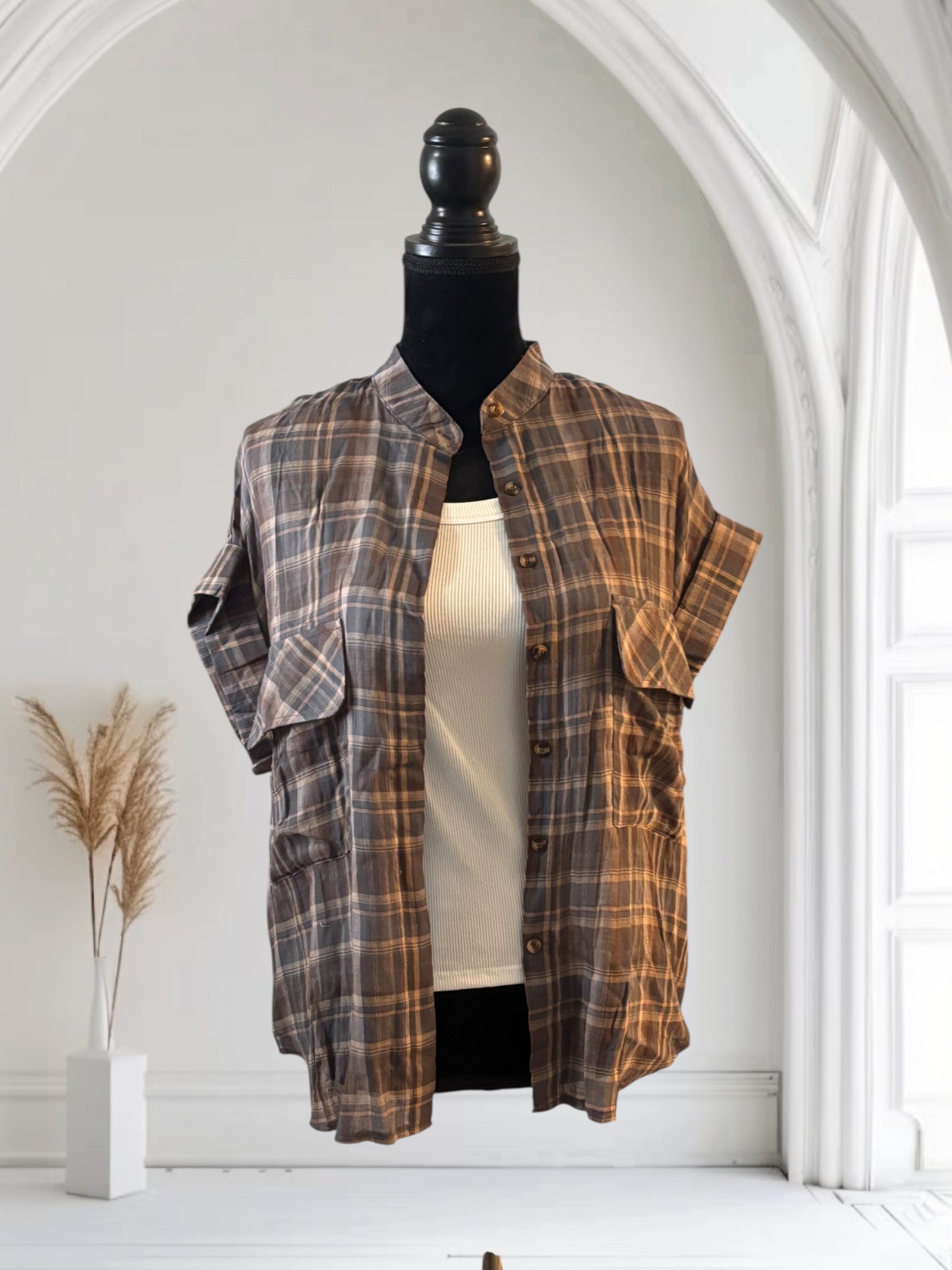 Women's Plaid Short Sleeve Button Up Shirt - Casual & Stylish Summer Top for Work, Outing, and Travel