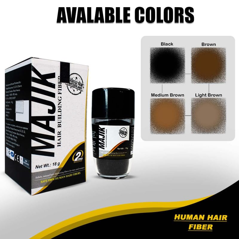Majik 100% Human Hair Fiber for Men & Women - Natural Black, 7g (1 Pack) - Perfect for Hair Thickening & Styling, Instant Volume & Natural Look