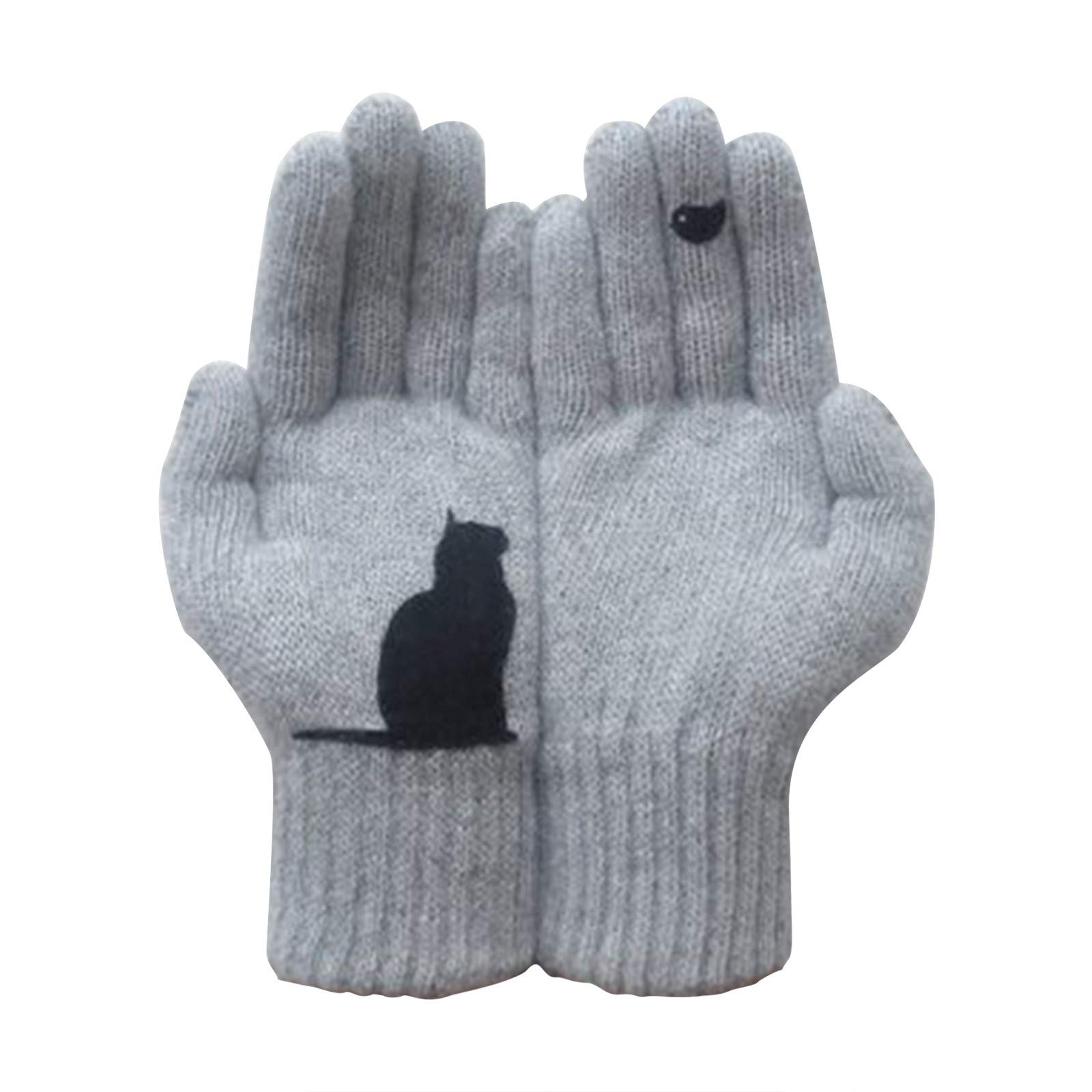 Women's Warm Winter Gloves - Soft Woolen Cat Print Mittens for Skiing, Outdoor Activities & Cold Weather - Cozy & Stylish for Autumn & Winter Fashion