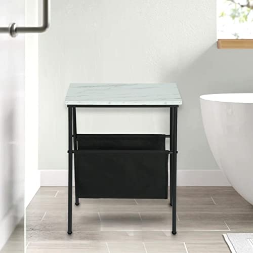 Multifunctional Storage End Table with Fabric Basket - 17.72x9.84x23.62 Inches - Perfect for Living Room, Bedroom & Small Spaces - Organizer Side Table with Hidden Storage