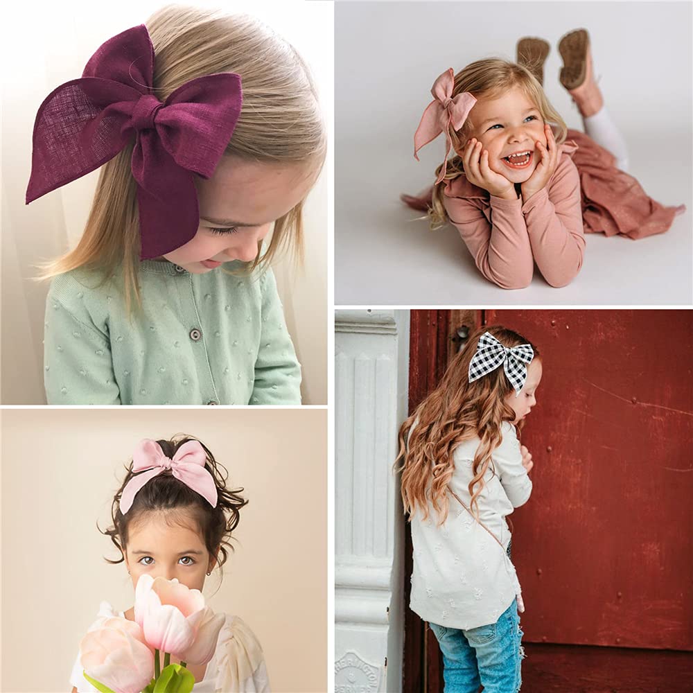 Fable Bow Hair Clips for Baby Girls, Kids & Women - Large Cotton Linen Sailor Hair Bows Accessories (Natural Classic) | Perfect for Parties, Weddings & Everyday Hair Styling