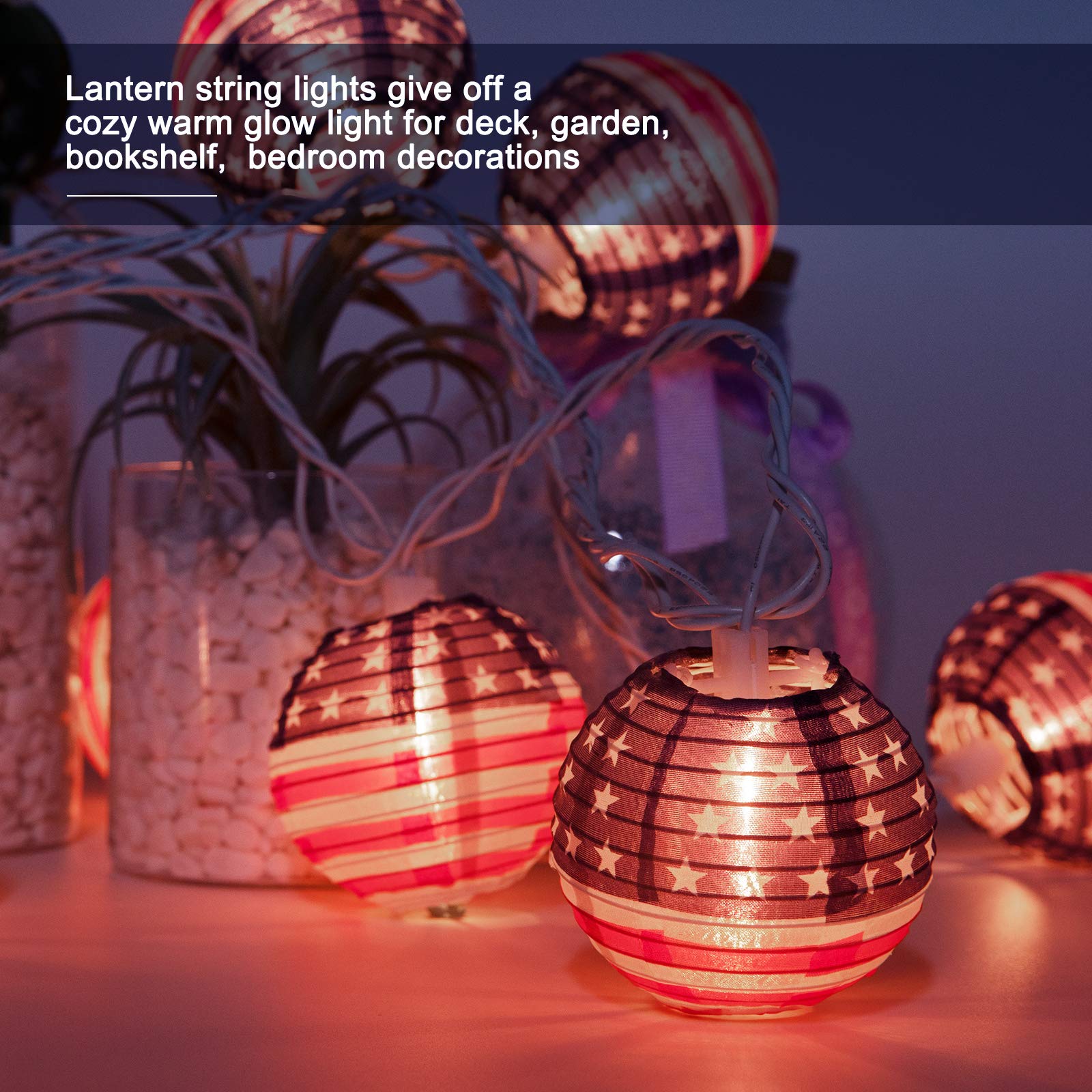 10 Pack USA Flag Lantern String Lights - 6.7ft Waterproof Outdoor Hanging Decorations for Independence Day, July 4th, Garden, Yard, Patio | Perfect for Patriotic Parties, Backyard BBQs & National Holiday Celebrations
