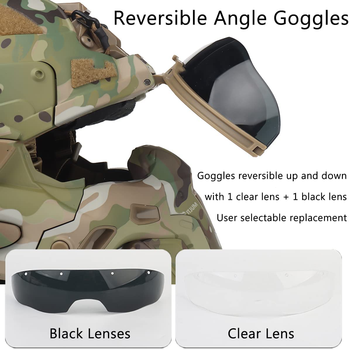 Tactical Airsoft Helmet with Built-in Headset & Anti-Fog Fan - Adjustable Sliding Goggles for Airsoft, Paintball, Military Simulation & Outdoor Sports