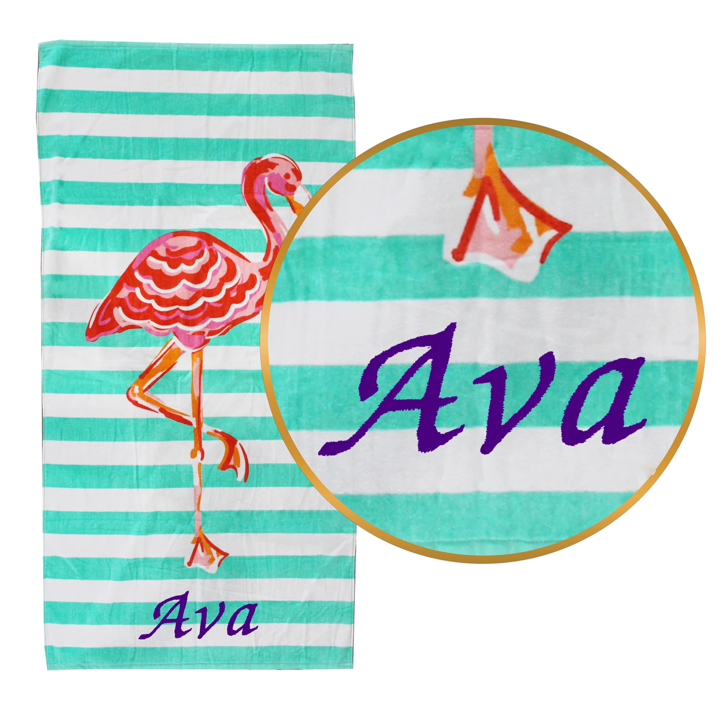 Personalized Beach Towels with Name - Custom Monogrammed Flamingo Towel for Kids, Women & Men | Unique Embroidered Gift for Pool, Vacation & Summer Outings