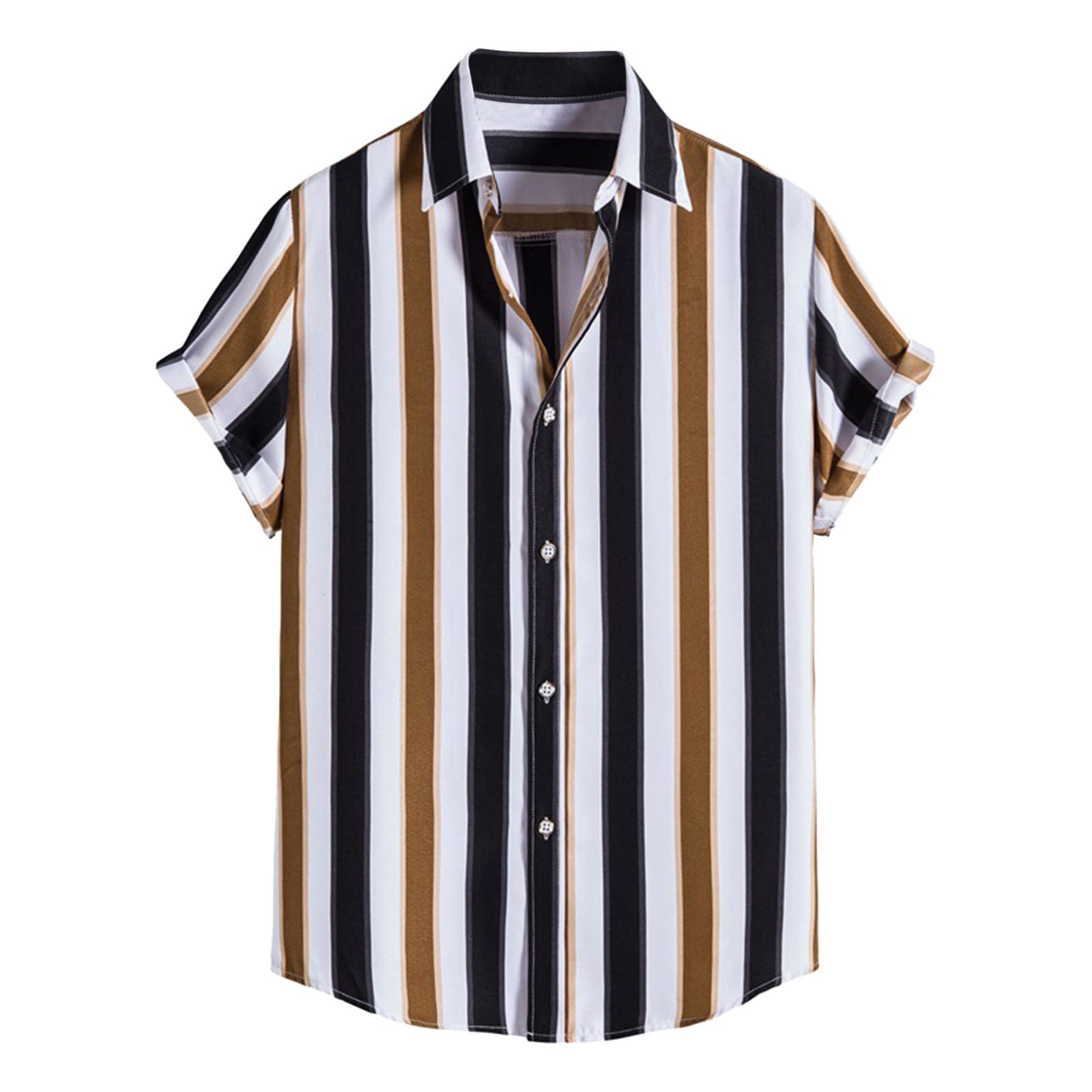 Men's Short Sleeve Button Up Shirt - Casual Poplin Patchwork Blouse for Big & Tall - Formal Business Dress Shirts for Office & Summer Outings