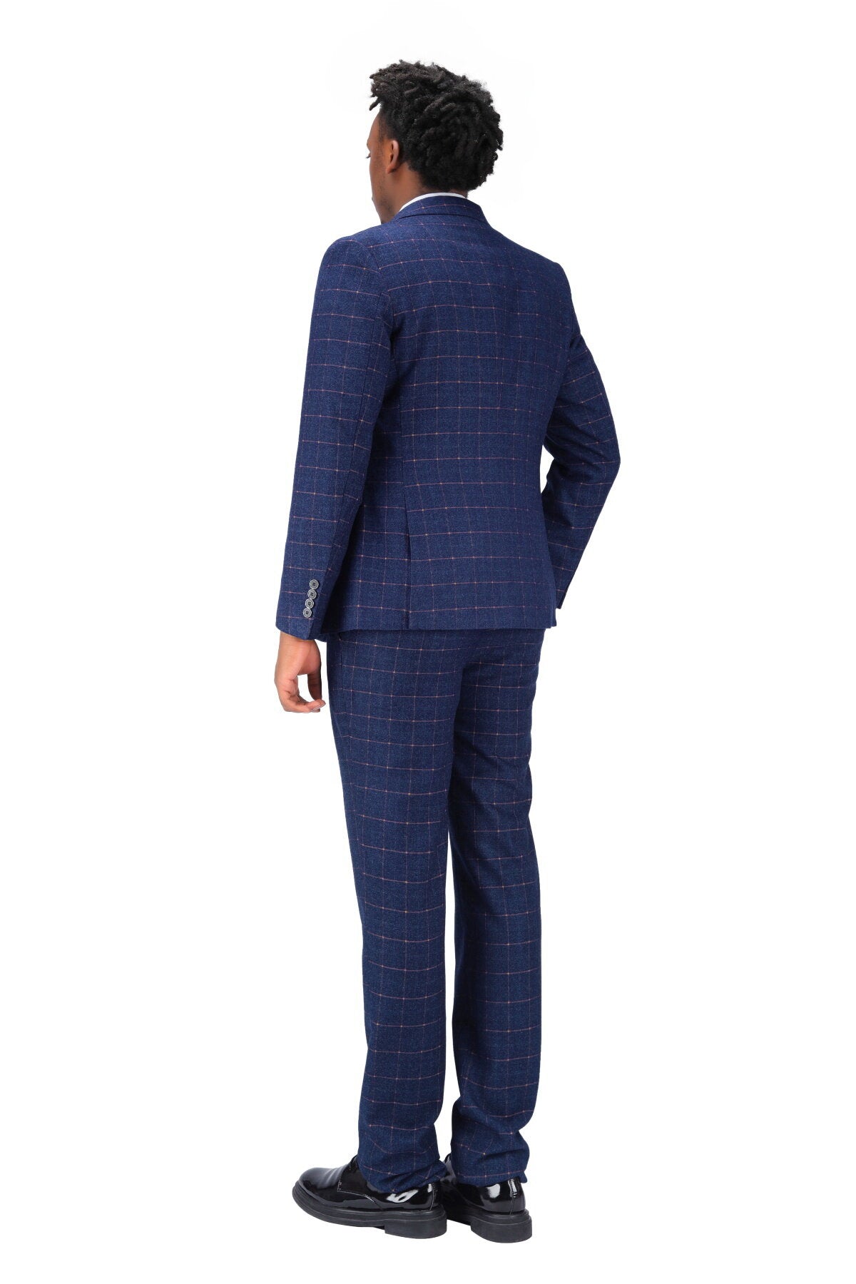 3 Piece Slim Fit Double Breasted Plaid Blue Suit for Men | Business Formal & Wedding Attire | Office, Interview & Special Occasion Outfit