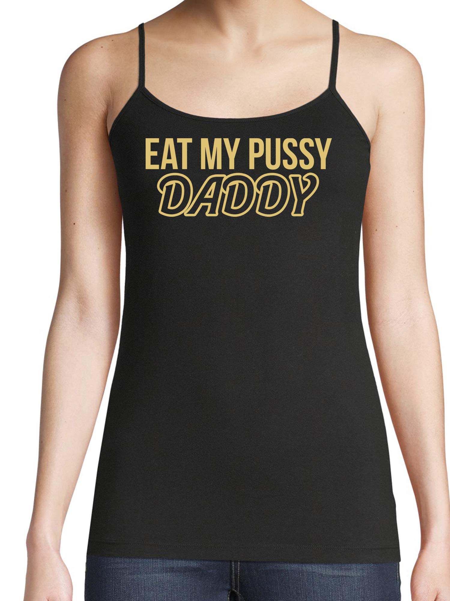 Sexy Black Camisole Tank Top for Women - Knaughty Knickers 'Eat My Pussy Daddy' Oral Sex Lingerie - Perfect for Roleplay, Bachelorette Parties & Spicy Date Nights