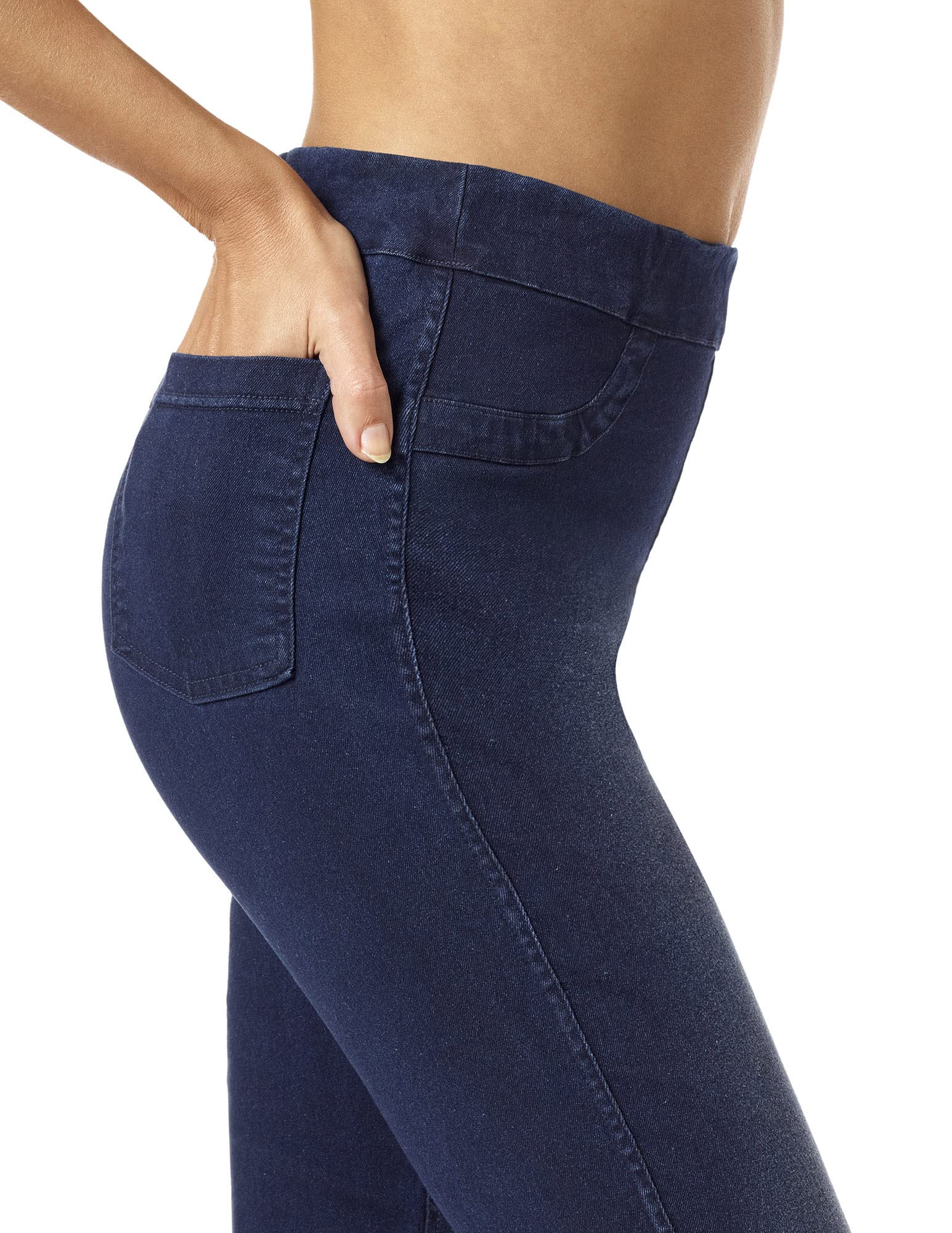 HUE Women's Reversible Denim High Rise Leggings - Stretchy Comfort Pants for Yoga, Workout & Everyday Wear | Trendy Plus Size Fashion