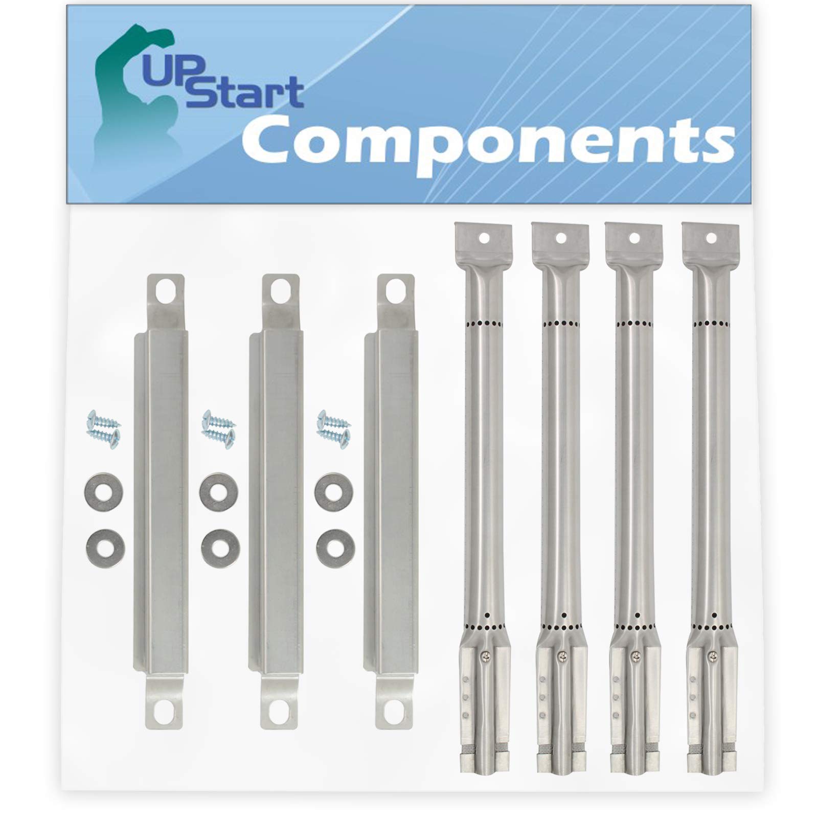 UpStart Components 3 BBQ Grill Burner Crossover Tube & 4 Tube Burner Replacement Parts for Charbroil 463461613 - Compatible with Barbeque Carry Over Channel Tube & Pipe Burners - Perfect for Outdoor Grilling, Backyard BBQs, and Camping Cookouts