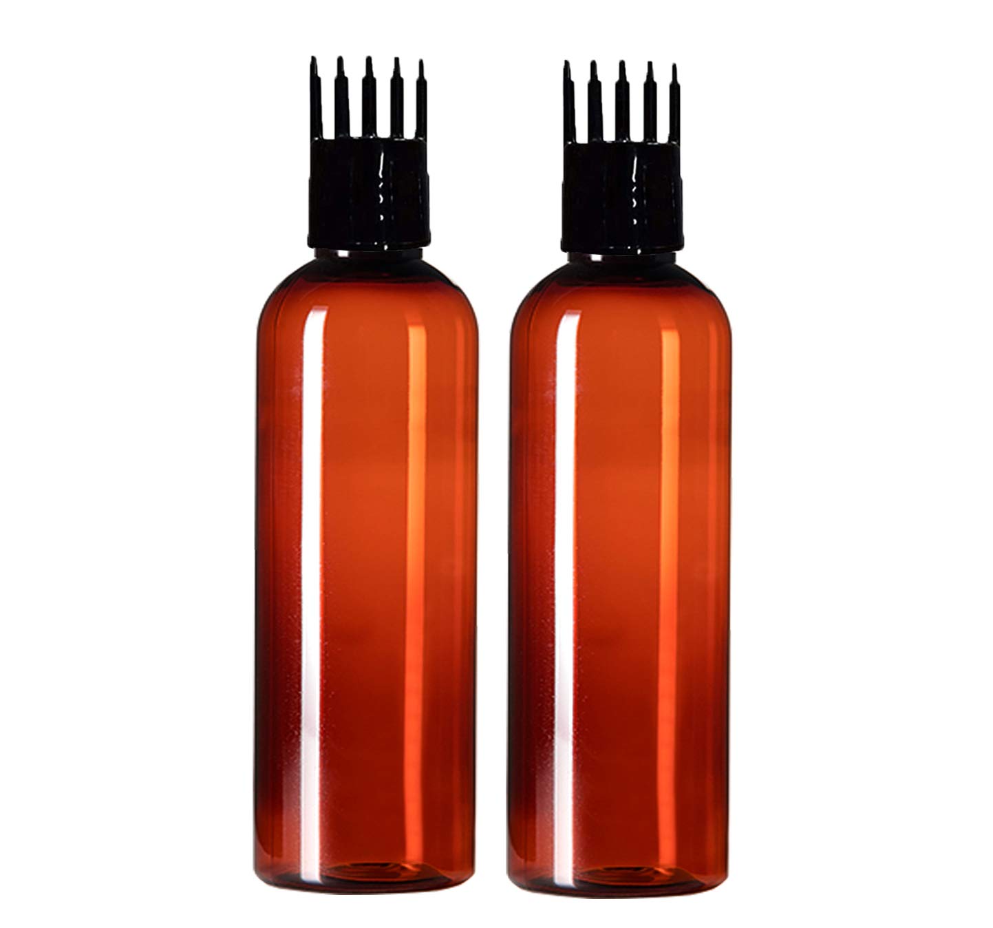 PHARCOS Hair Root Applicator with Amber Bottle - 200ml Scalp Massager for Hair Oil, Dye & Treatment Application - Flip-Top Cap & Plug for Precise DIY Hair Care - Pack of 2 (Black & Amber Bottles) - Perfect for At-Home Hair Treatments & Salon-Quality Results