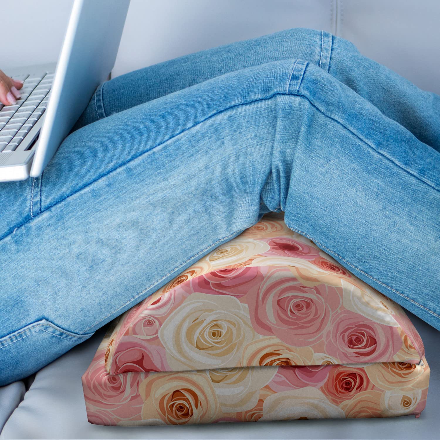 Ambesonne Rose Foot Rest - Adjustable Ergonomic Memory Foam Leg Support with Non-Slip Backing, Romantic Pastel Rose Petals & Buds Pattern - Perfect for Office, Home & Travel Comfort