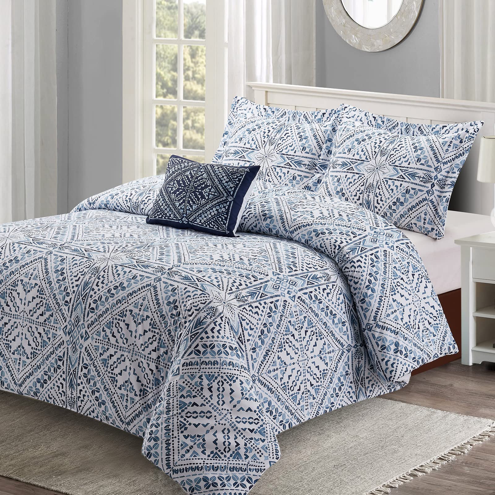 Style Quarters King Size Comforter Set - 100% Microfiber Polyester 4pc Bedding with European Floral Design, Includes 1 Comforter, 2 Pillowcases & 1 Decorative Pillow - Luxurious Bedroom Upgrade for Master Suite or Guest Room