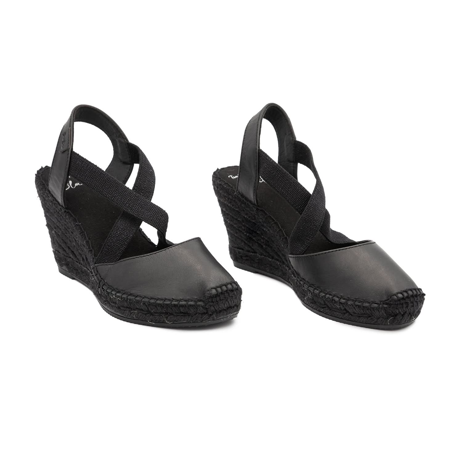 Women's Black Leather Wedge Espadrille High Heels - Saba P7BK | Comfortable Dress Shoes for Office, Party & Evening Events