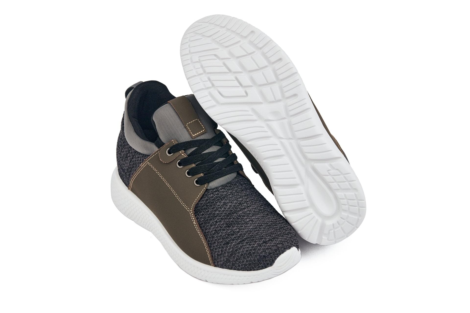 CALTO Men's Invisible Height Increasing Elevator Sneakers - 3.2 Inches Taller Grey Knit Lace-Up Fashion Shoes - Lightweight Comfort for Daily Wear & Special Occasions - Size 13 D(M) US