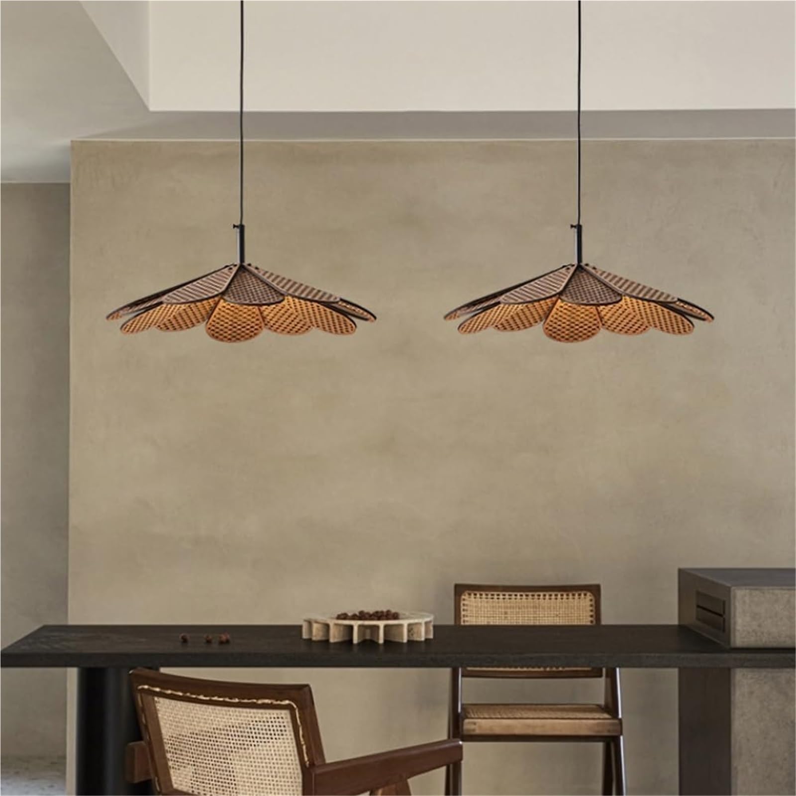 Mid Century Modern Walnut Wood Flower Kitchen Island Pendant Light - Japanese Style Minimalist Wooden Dining Room Hanging Lamp - Nordic Floral Farmhouse Chandelier for Living Room, Dining Table, and Breakfast Nook