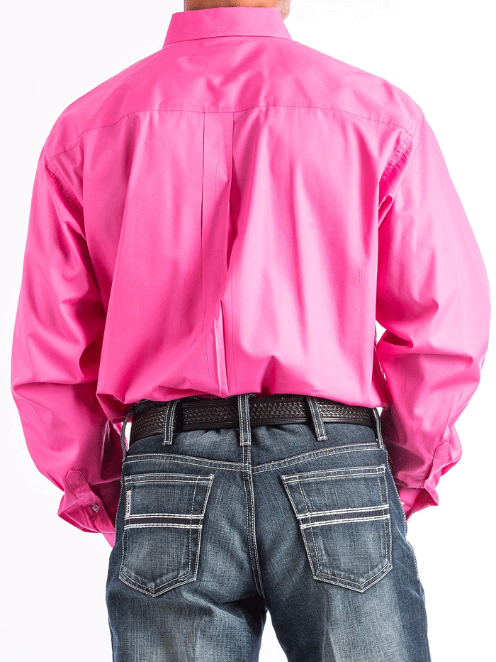 Men's Western Long Sleeve Button Down Shirt - Solid Pink Cowboy Shirt for Rodeo, Country Music Festivals & Casual Wear