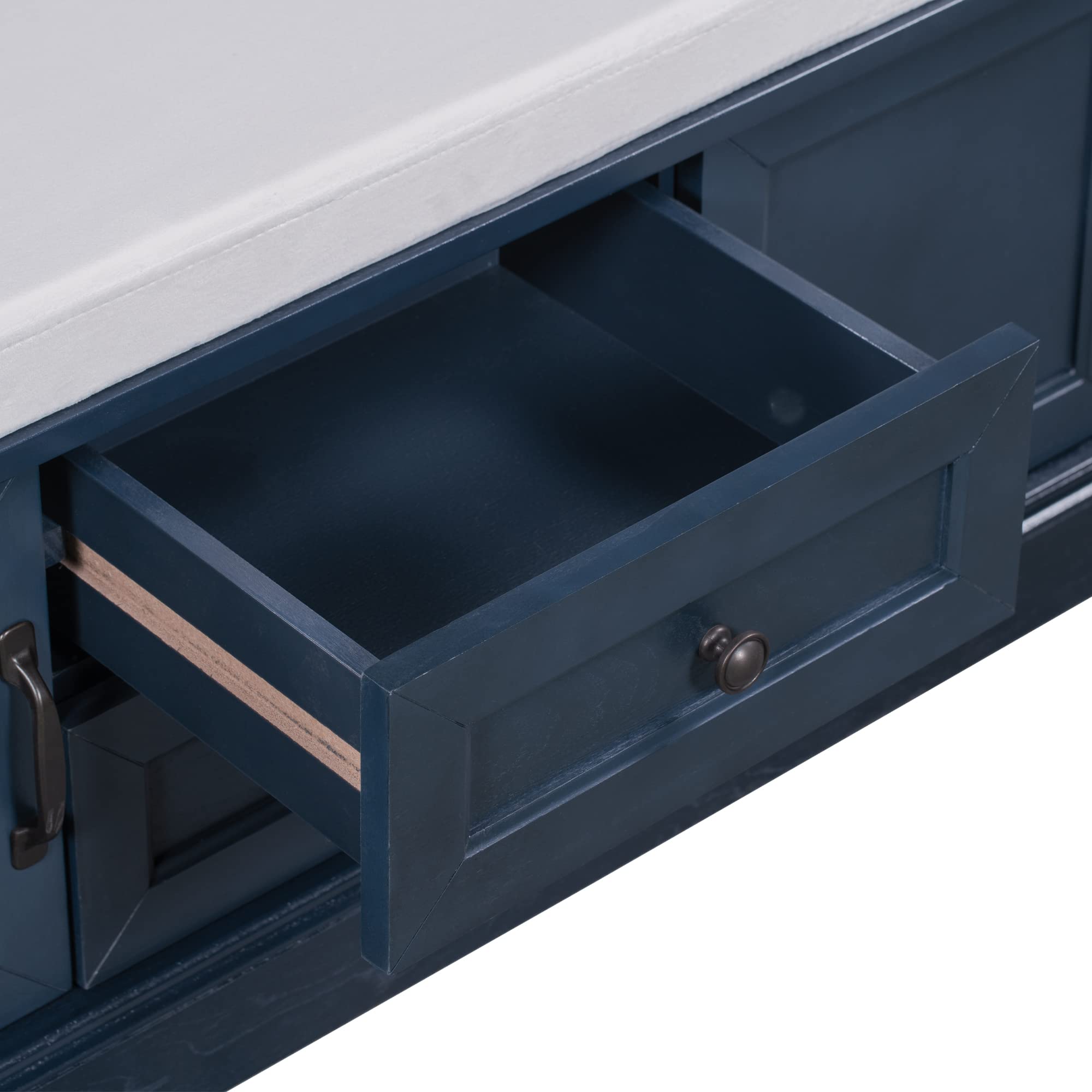 Rustic Solid Wood Storage Bench with 2 Drawers & Velvet Removable Cushion - Entryway Shoe Bench for Hallway, Living Room (Antique Navy) | Perfect for Small Space Organization & Home Decor