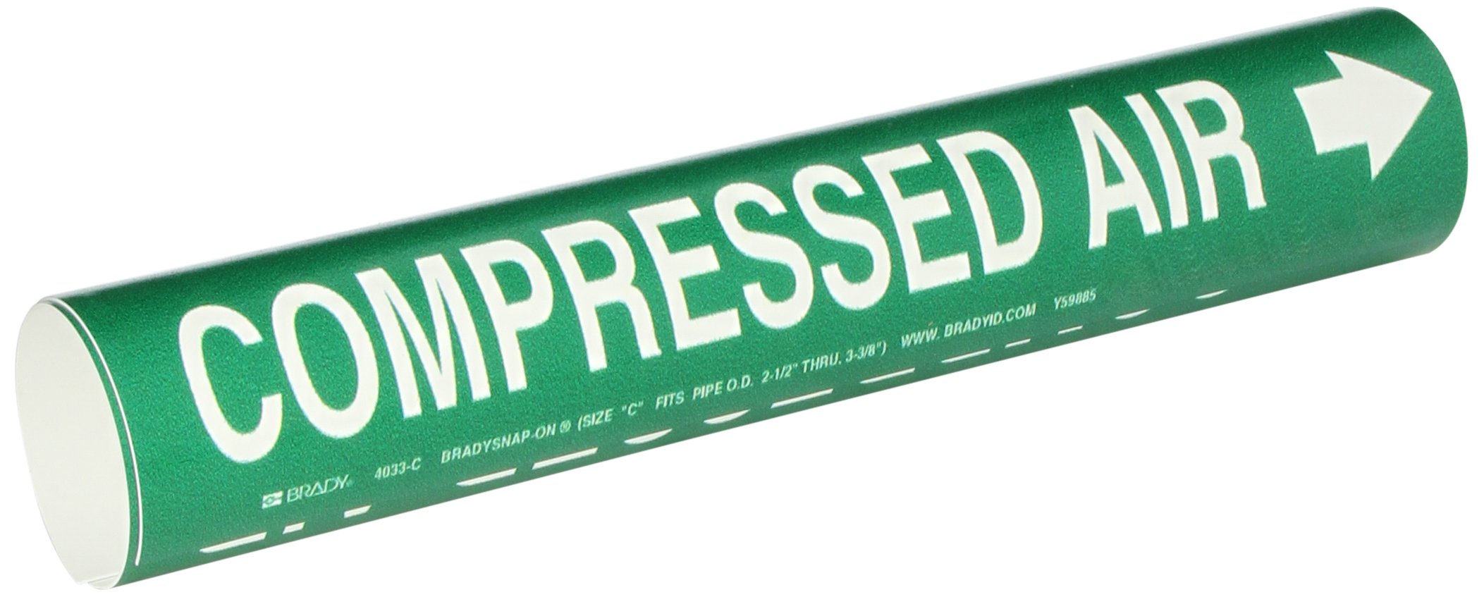 Brady 4033-C Bradysnap-On Pipe Marker, B-915, White on Green Coiled Printed Plastic Sheet with 'Compressed Air' Legend - Ideal for Industrial Pipe Labeling & Safety Identification in Factories, Warehouses & HVAC Systems
