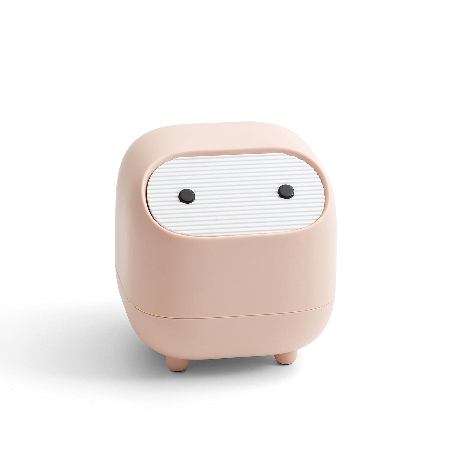 Mini Trash Can with Lid - Cute Ninja Design Small Plastic Garbage Bin for Office Desk, Bathroom Vanity, Coffee Table & Home Decor | Portable Waste Basket for Paper Clips, Cotton Swabs & Snack Wrappers (Pink)