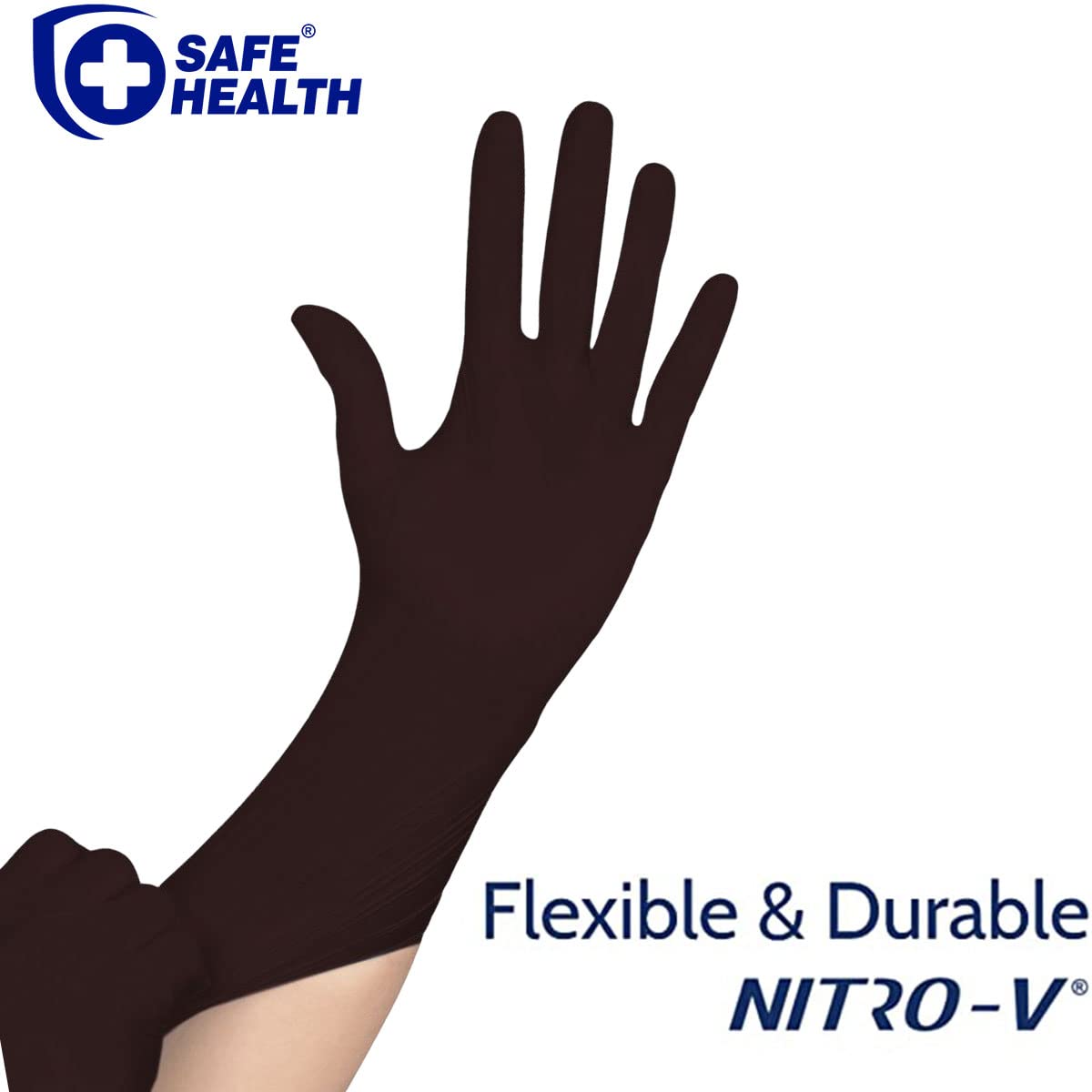 Premium SAFE HEALTH NITRO-V Nitrile Vinyl Synthetic Disposable Gloves - Latex Free, Powder Free, Wisteria & Black Colors - Ideal for Food Handling, Cleaning, Medical Use & Household Chores