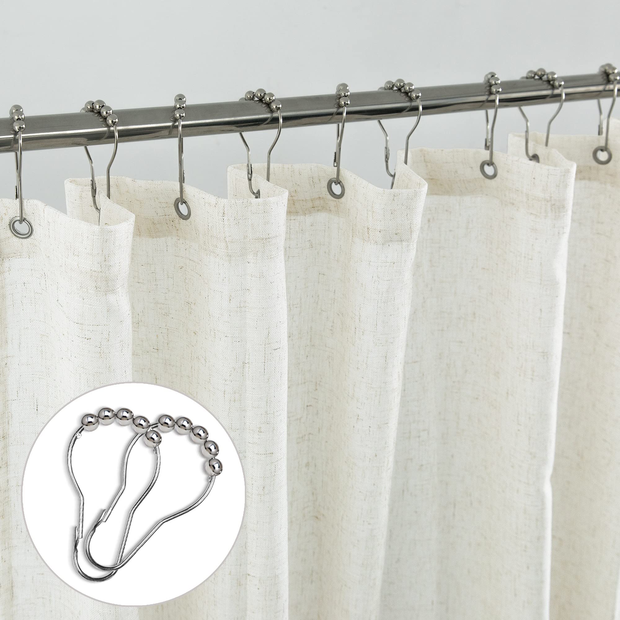 KOUFALL 36x72 Inch Waterproof Linen Shower Curtain - Natural Boho Farmhouse Style for Small Bathrooms, RVs & Narrow Spaces | Includes Rustic Hooks | Perfect for Cozy Bathrooms, Tiny Homes & Campers