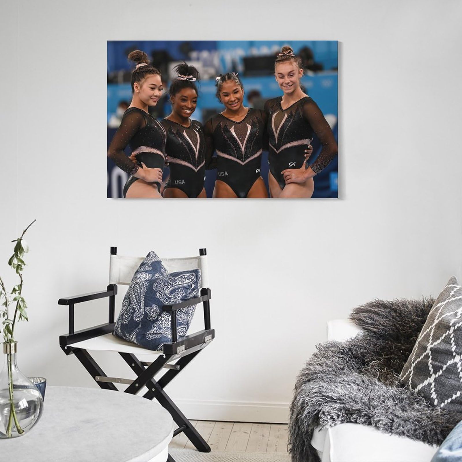 Simone Biles & US Women's Gymnastics Team Canvas Poster - Jordan Chiles, Sunisa Lee, Grace McCallum - 24x36 Inch (60x90cm) Wall Art for Home Decor, Bedroom, Gym & Office - Perfect Gift for Gymnastics Fans