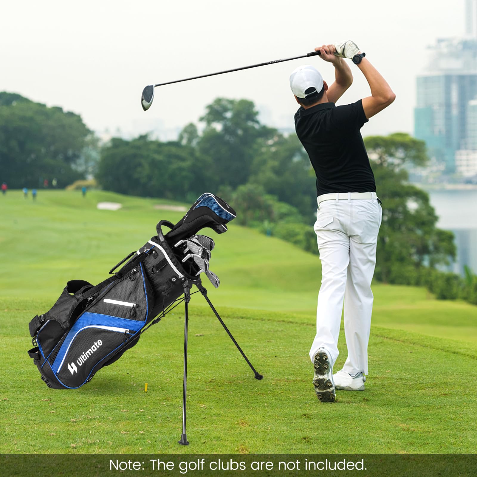 Goplus 14-Way Top Dividers Lightweight Golf Stand Bag with Cooler Pocket - 6 Zippered Pockets, Dual Shoulder Straps & Rain Hood - Portable Golf Bag for Men & Women - Perfect for Course Play, Driving Range & Travel