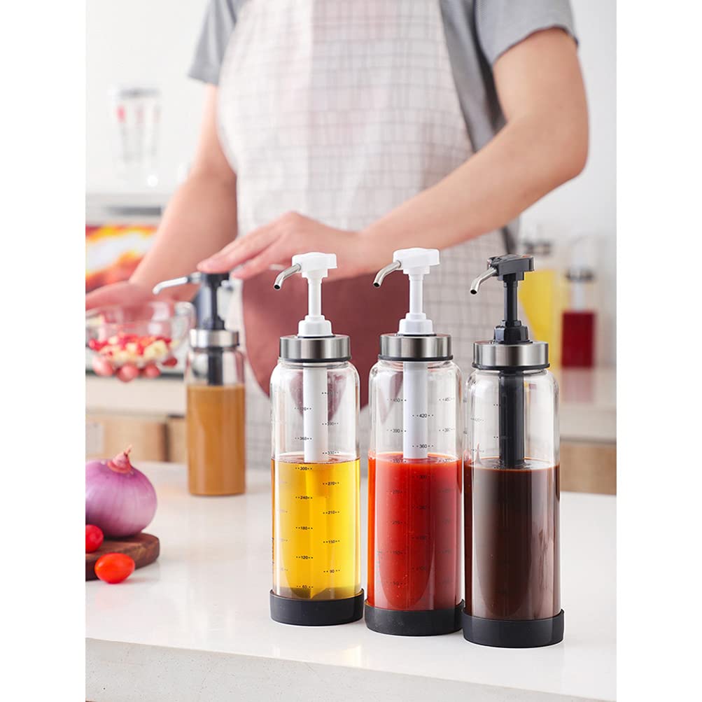 DOITOOL 500ml Leakproof Glass Sauce Pump Bottle - Olive Oil Dispenser for Kitchen, Ketchup, Mustard & Sauces | Durable Condiment Container for Restaurants, Cafes & Home Use