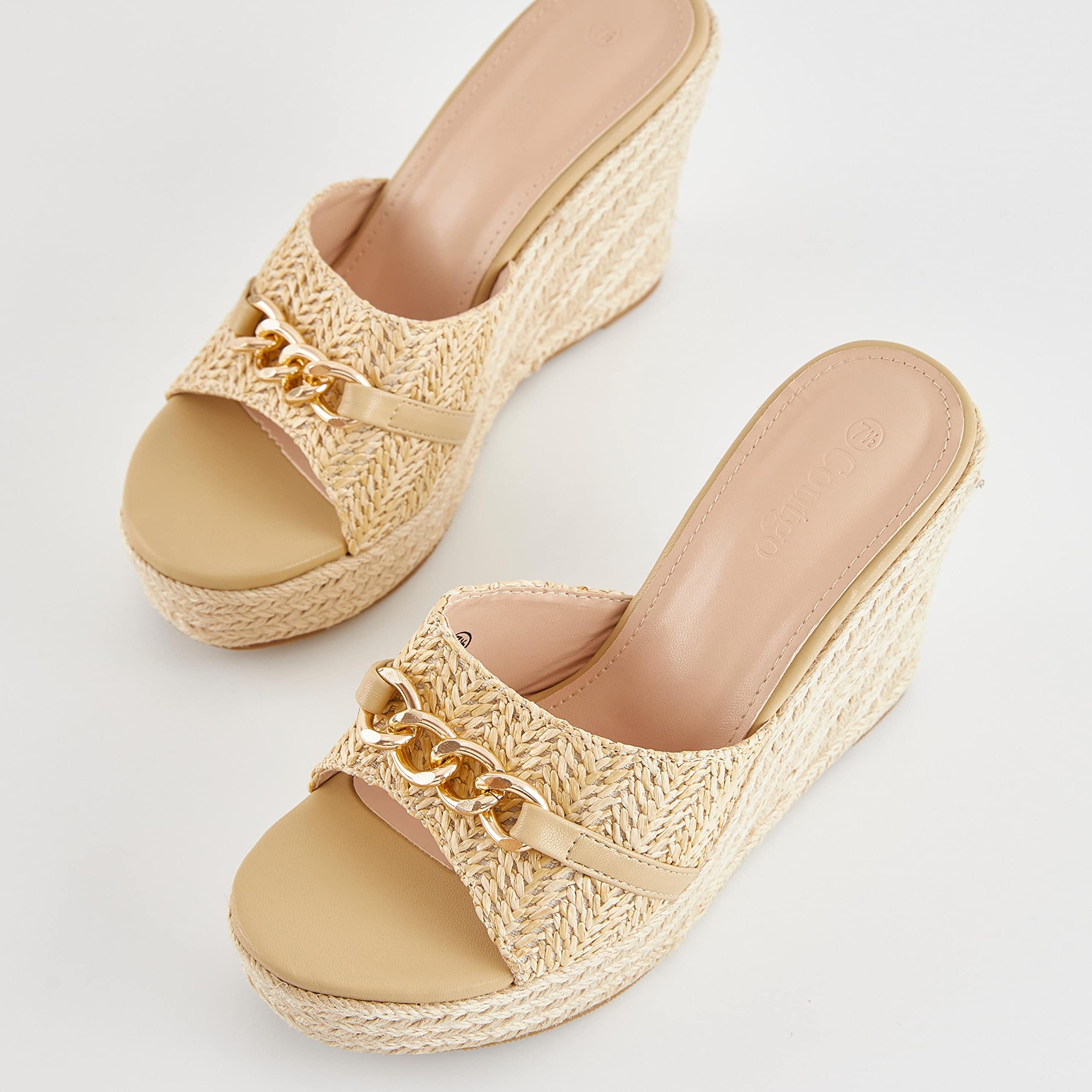 Coutgo Women's Wedge Sandals with Chain Detail - Slip On Platform Espadrille Heels for Summer Casual Wear | Perfect for Beach, Vacation, and Everyday Outfits