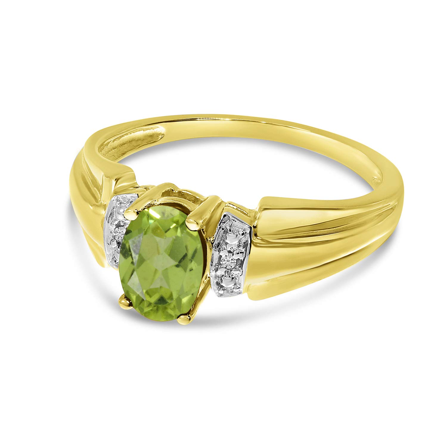 10K Yellow Gold Oval Peridot and Diamond Ring for Women - Elegant Birthstone Jewelry Gift for Anniversary, Engagement, or Special Occasion