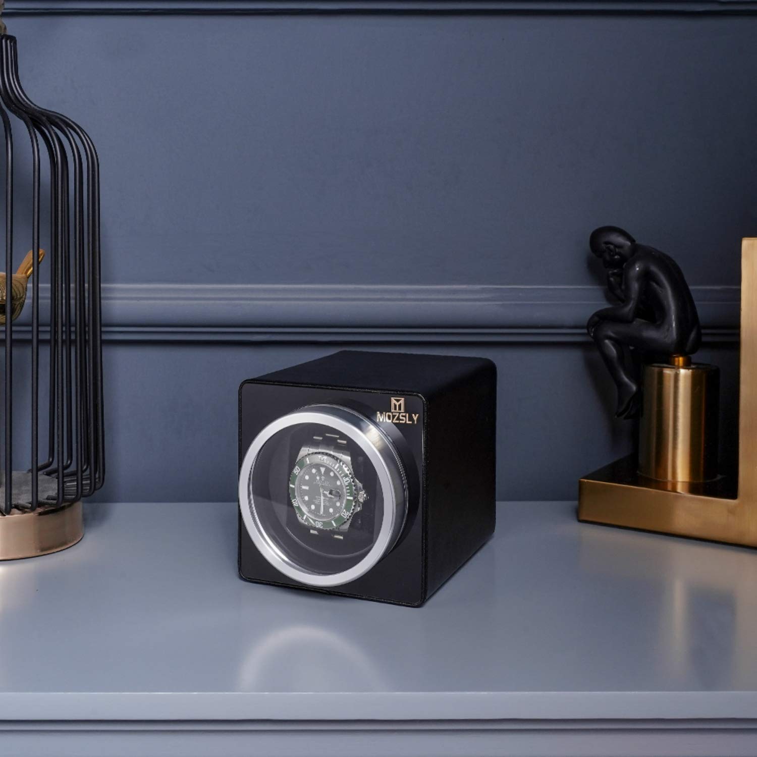 MOZSLY Single Automatic Watch Winder - Quiet Motor, 12 Rotation Modes, Premium Leather Case - Perfect for Watch Collectors & Automatic Watch Storage at Home/Office