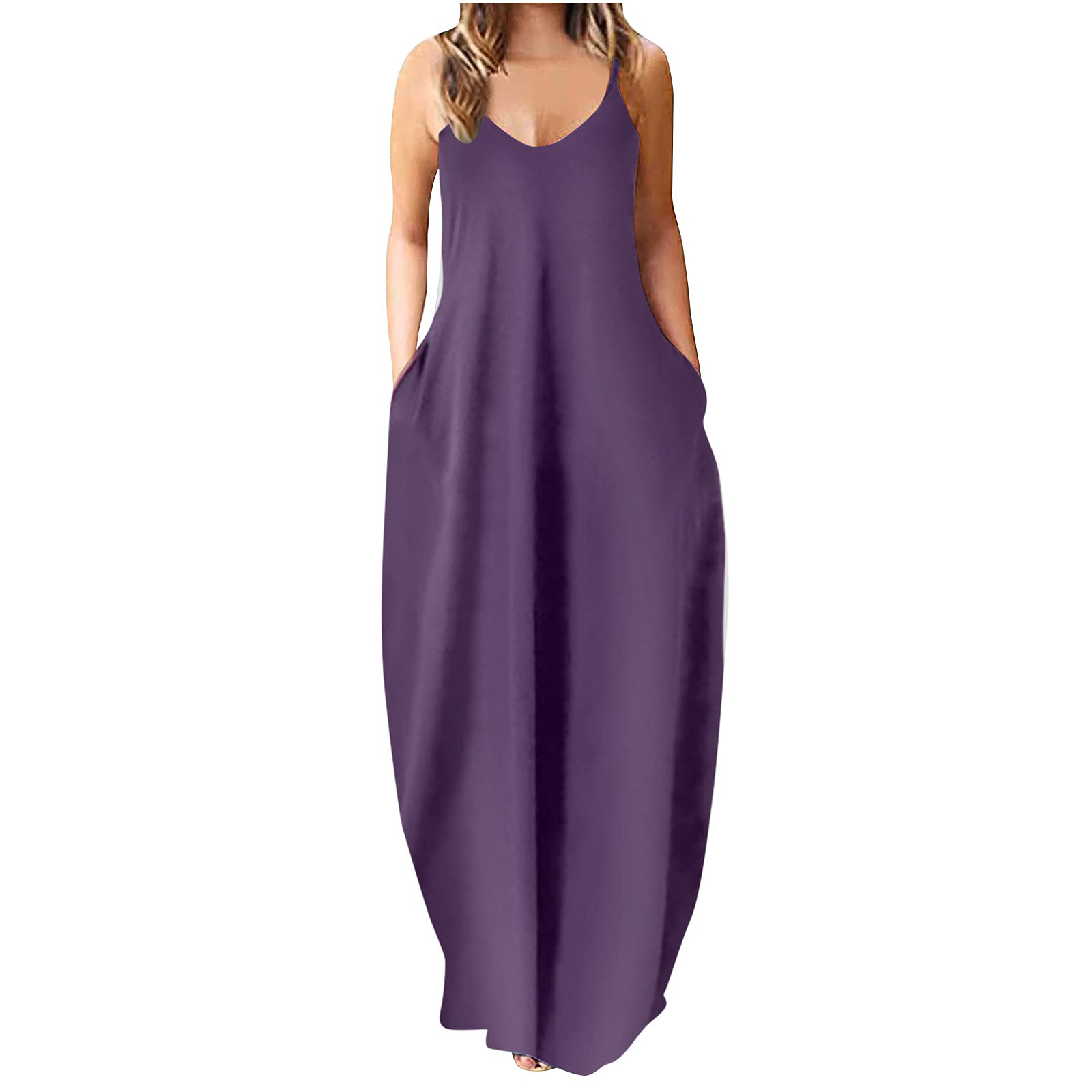 TWGONE Women's Summer Sleeveless Maxi Dress - Loose Casual Cami Long Dress with Pockets | Perfect for Beach, Vacation & Everyday Wear