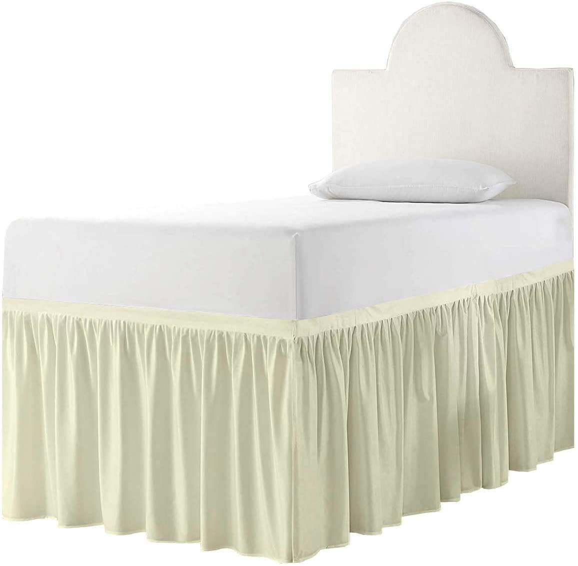 Extended Dorm Bed Skirt - 42 Inch Ruffled Dust Ruffle Panel for College Dorm Rooms | Tailored Drop Bedskirt in Cream | Perfect for Twin XL Beds, Dorm Decor & Room Makeovers