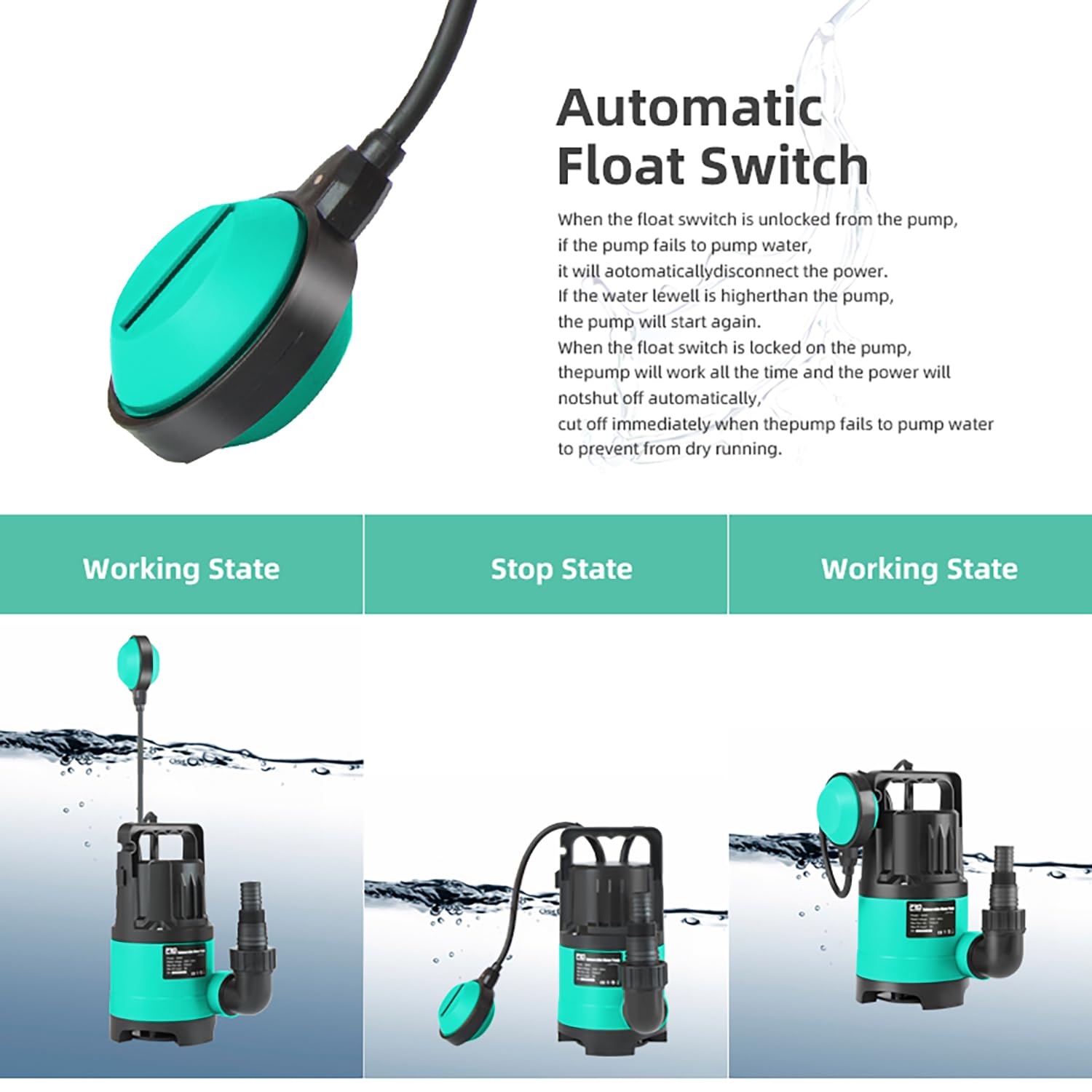 Prostormer 2000GPH 1/2 HP Submersible Sump Pump with Built-in Float Switch - Portable Utility Water Pump with 15ft Cord - Ideal for Swimming Pool, Garden, Bathtub & Pond Draining - Heavy Duty Water Removal for Floods, Basements & Emergency Use